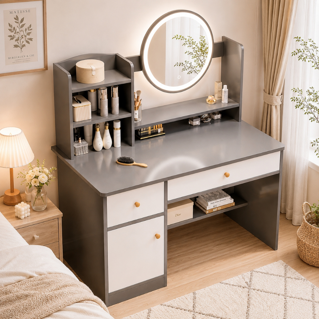 Multifuncional Penteadeira de quarto com gavetas Mesa de maquiagem LED cinza Yesop