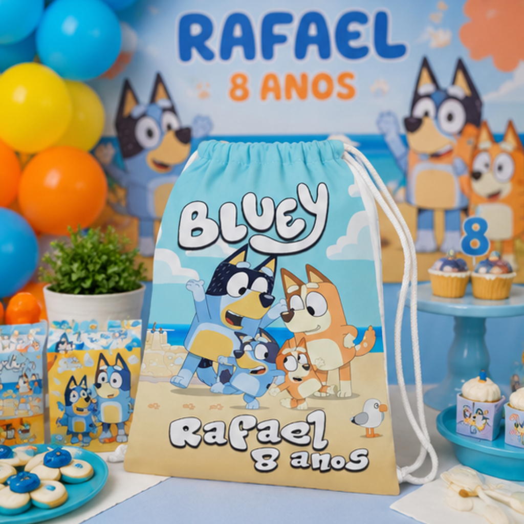 Mochilinha Sacolinha Mochila Saco Sacochila Saquinho Lembrancinha Brinde Aniversario Personalizadas Personalizada Bluey