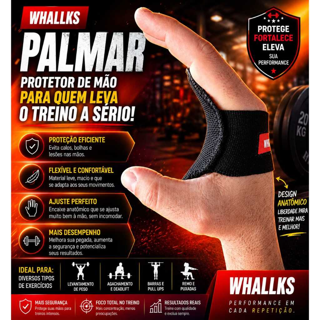 Luva Academia Protetor Palmar Ajustável com Elastico Reforço Palmar Aderente resistente