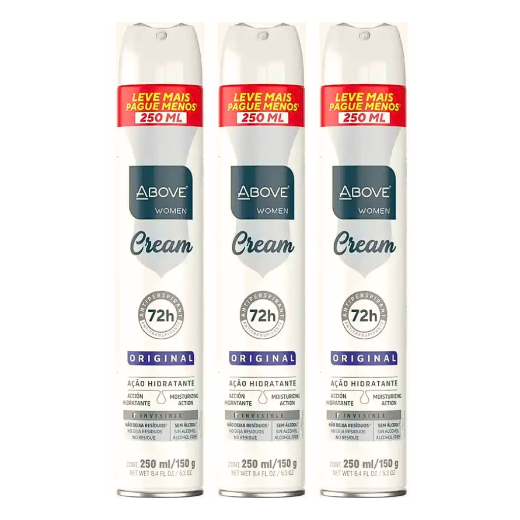 Kit 03un Desodorante Aerosol Above Women Cream 72h Original 250ml