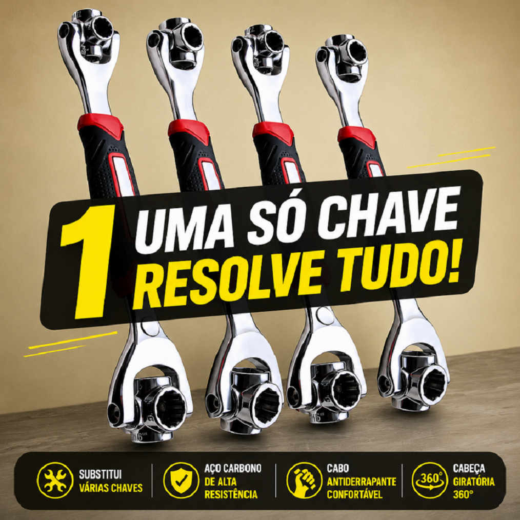 Chave Universal 48 em 1 Soquete Giratório 360° Multifuncional Profissional Multiuso