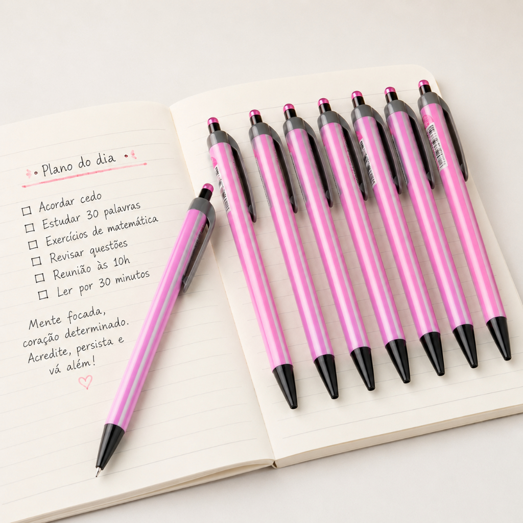Caneta Esferográfica Retrátil AIHAO Stripe Ball 567C 0,5 mm – Caixa com 40 Unidades: 30 Azuis 10 Rosas