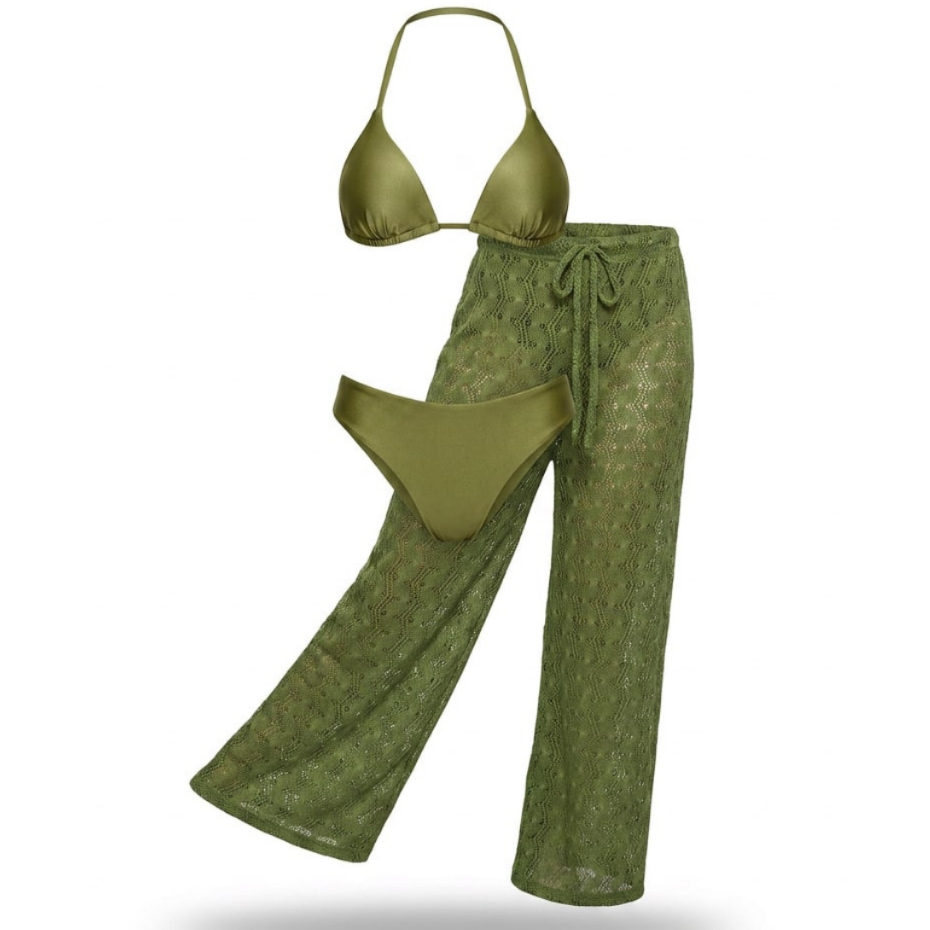 Conjunto De Biquíni Cortininha Com Saída De Praia Tamanho G Calça Rendado Moda Feminina