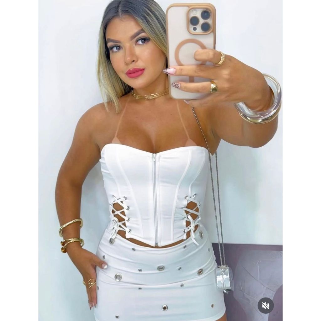 Corselet Mila Corset feminino cropped tomara que caia trançado lateral blusa de amarração tendencia moda balada