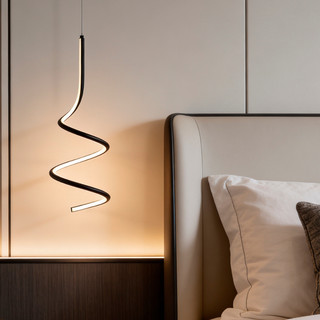 Lustre Pendente LED Vireon Espiral 49cm Preto 12W Bivolt Cabo Ajustável Sala Quarto Cozinha Gourmet