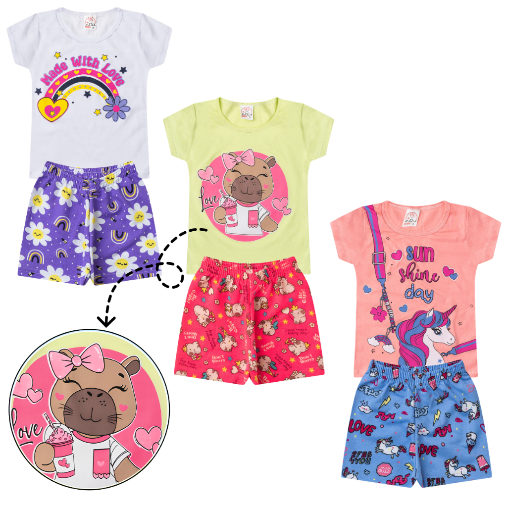 Kit 4 Peças Roupa Infantil e Juvenil Menina Verão 2 Blusas + 2 Shorts Feminino Sortido 1 ao 14 · foto 2