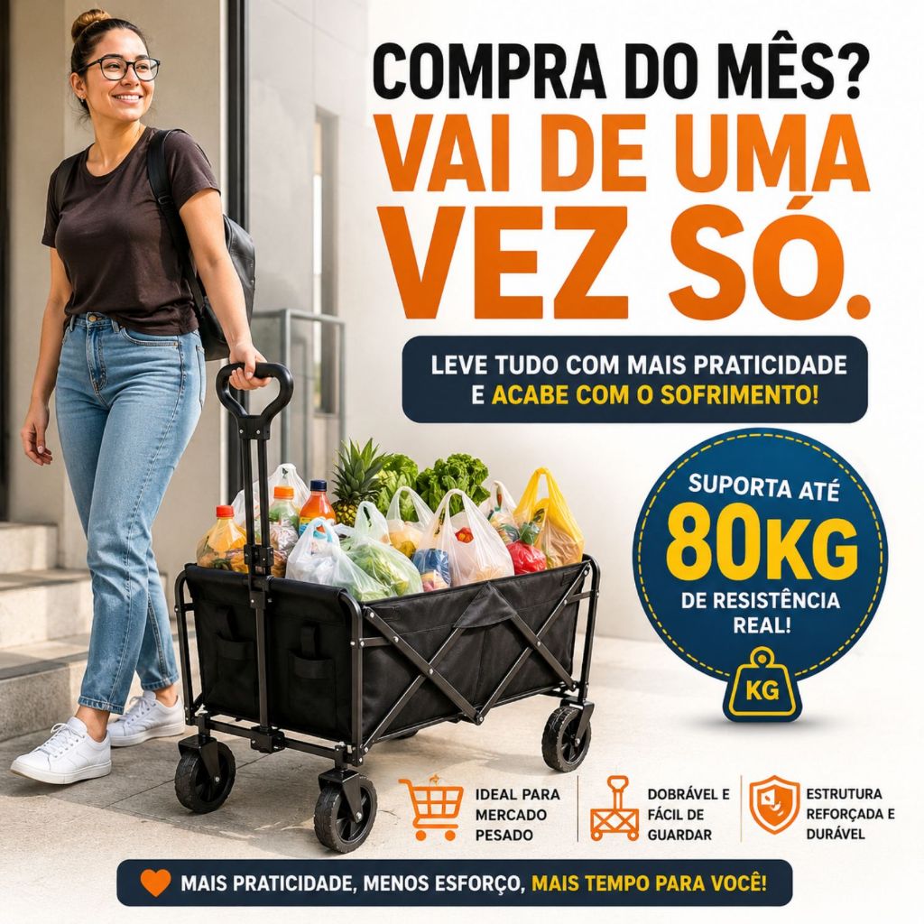 Carrinho Dobrável Reforçado Multiuso Para Camping Mercado