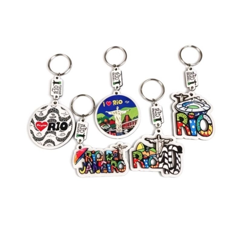 kit 5 Chaveiro temático Rio de Janeiro MDF souvenir lembrancinha turismo Cristo Redentor Copacabana Maracanã Rio Brasil