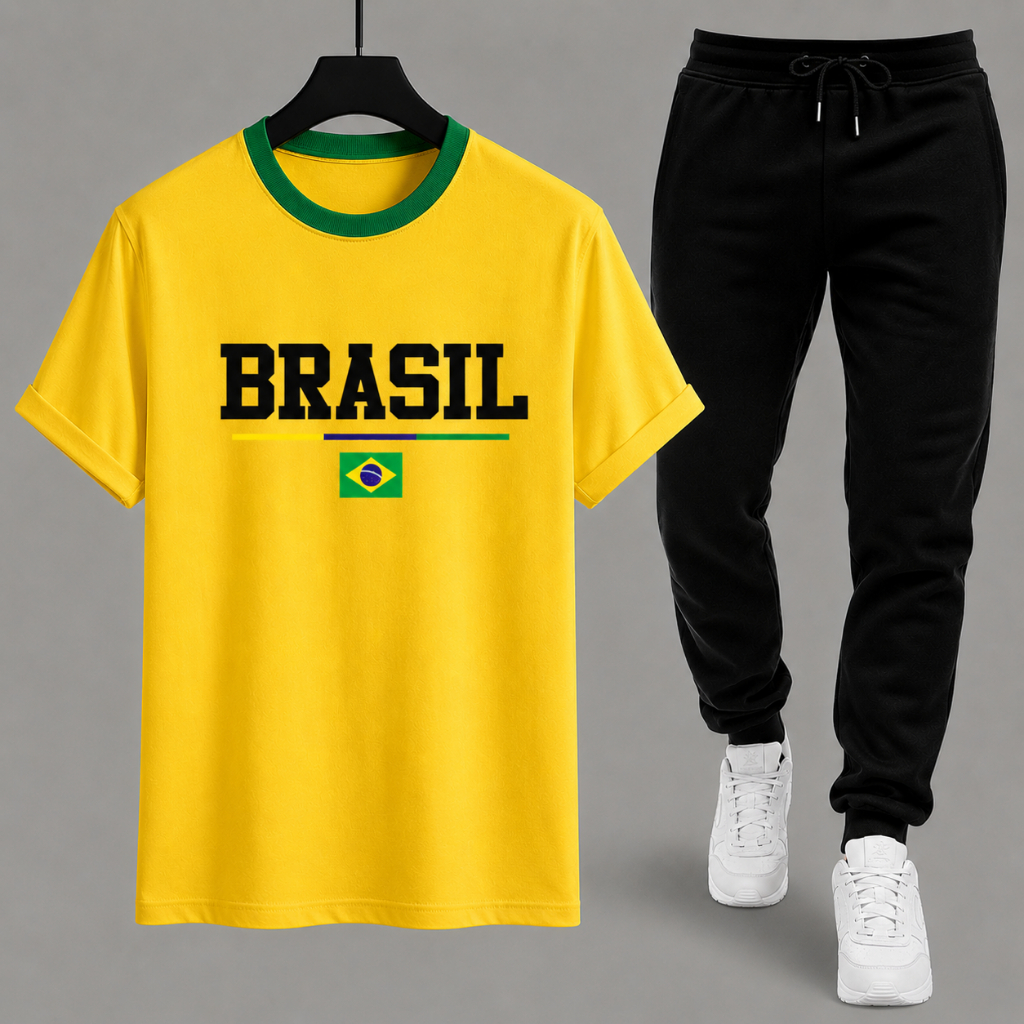 Combo Kit Brasil Blusa Camiseta  Torcedor Seleção Brasileira + Calça Moletom Flanelada Unissex
