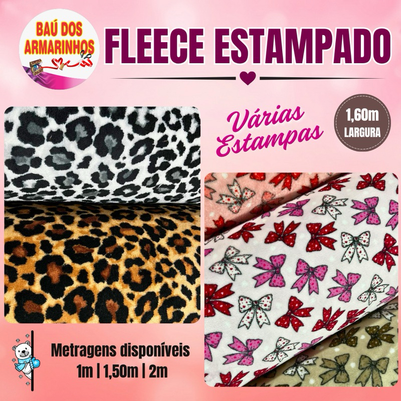 Tecido Fleece Estampado 1,60m larg – 1m | 1,50m | 2m - 100% Poliéster - Moda Inverno e Artesanato