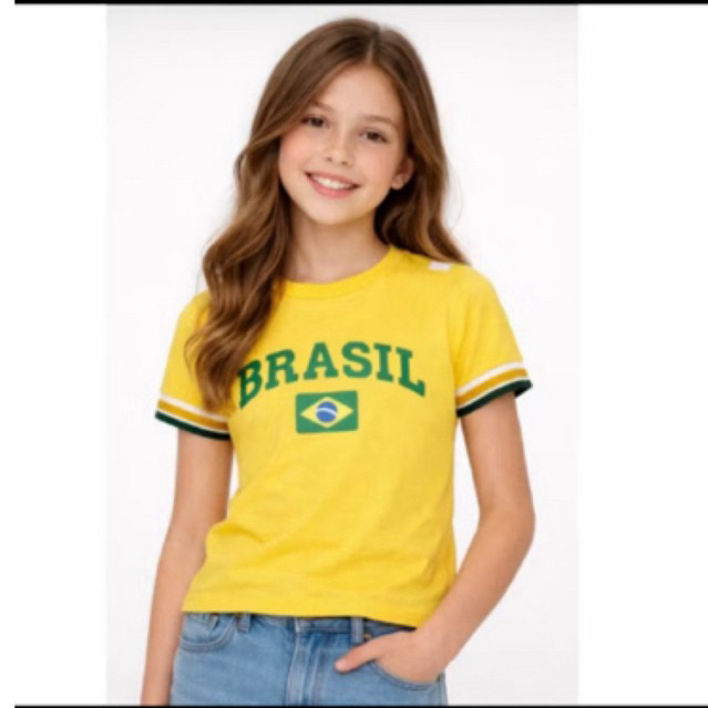 Blusa infantil Feminina Brasil Copa do Mundo 2026!