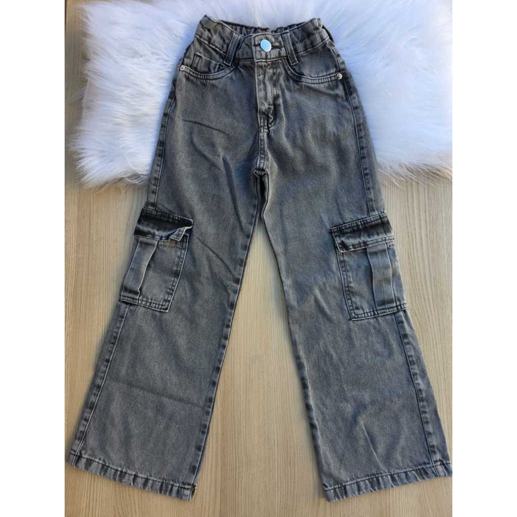 Calça Feminina Juvenil Wide Leg Cargo Marrom e Bege