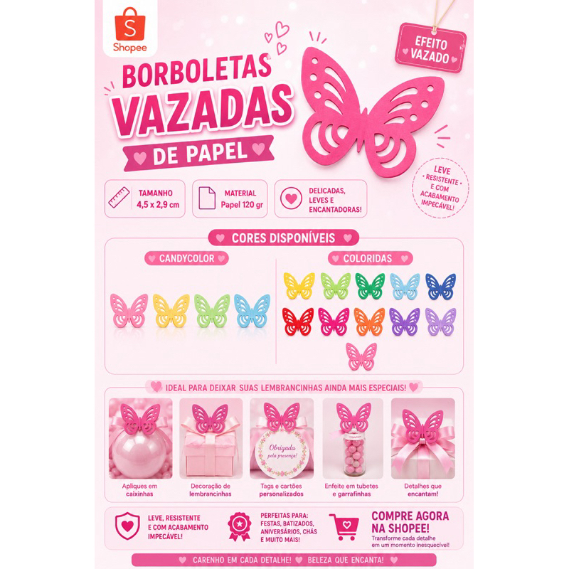 1000 Borboletas - Boleira- doceira- atacado borboleta de papel
