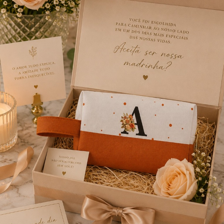 Necesser Com Alça Box 18x11 Personalizado Com Inicial Pronta Entrega  Casamento Madrinhas Padrinho Mimos P/ Presente