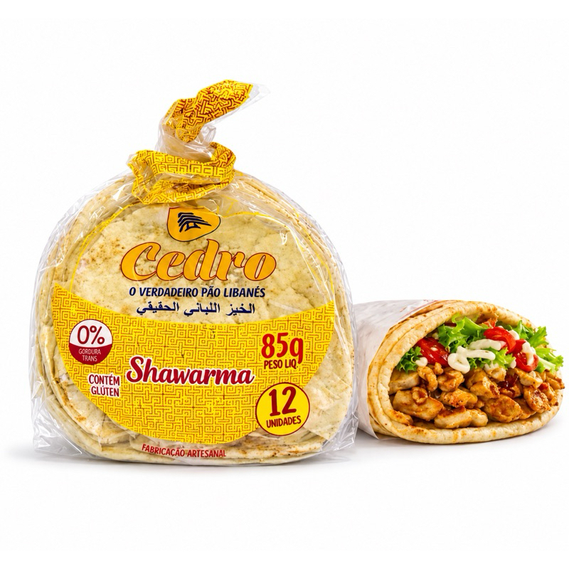 Pão Sírio/ Pão de Shawarma / Pão Árabe Cedro Kit | Unidade – Shawarma | 585g | 12 Unidades por pacote