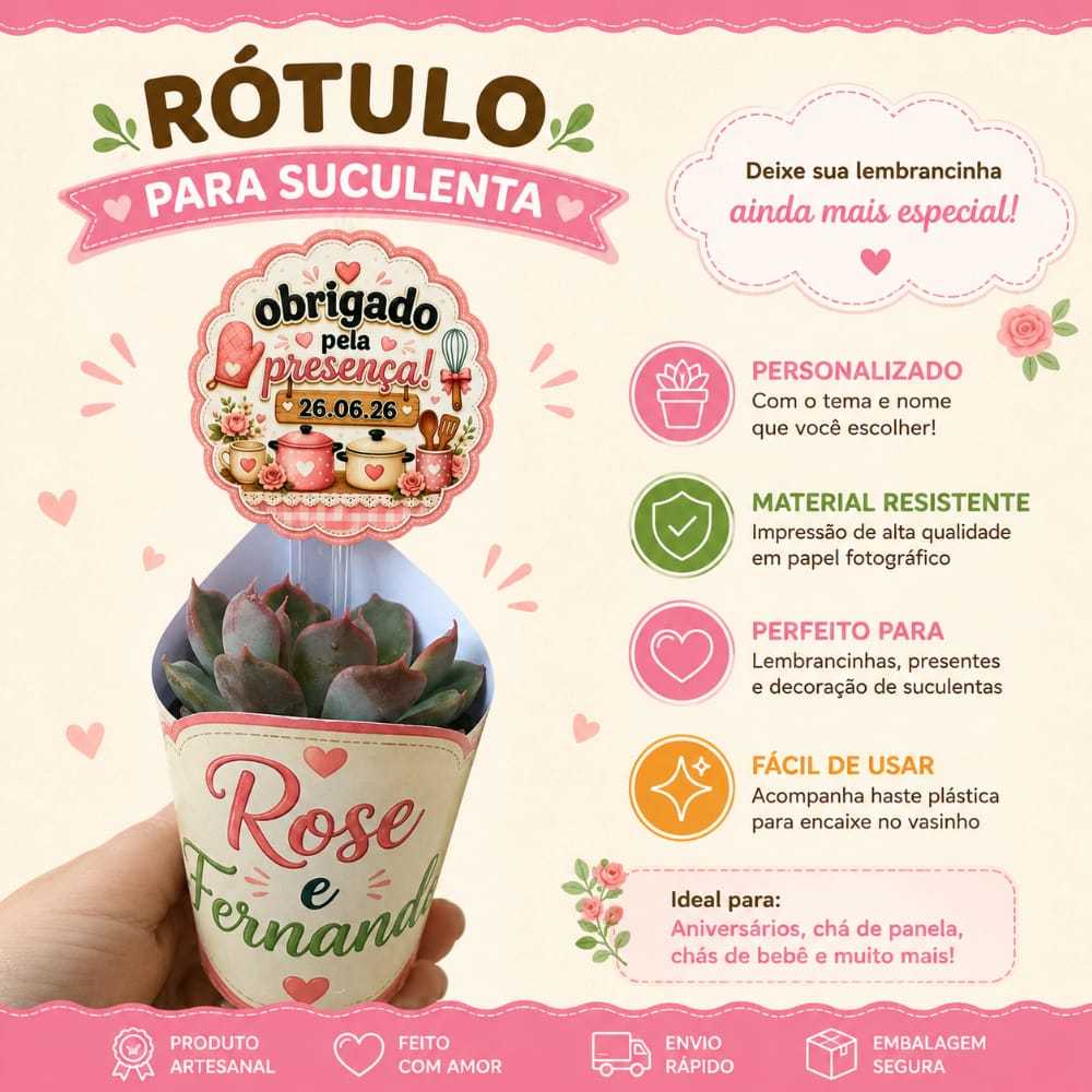 Rótulo de Suculenta Chá de panela/chá de cozinha/aniversário | lembrancinha | chá de bebê | festa infantil