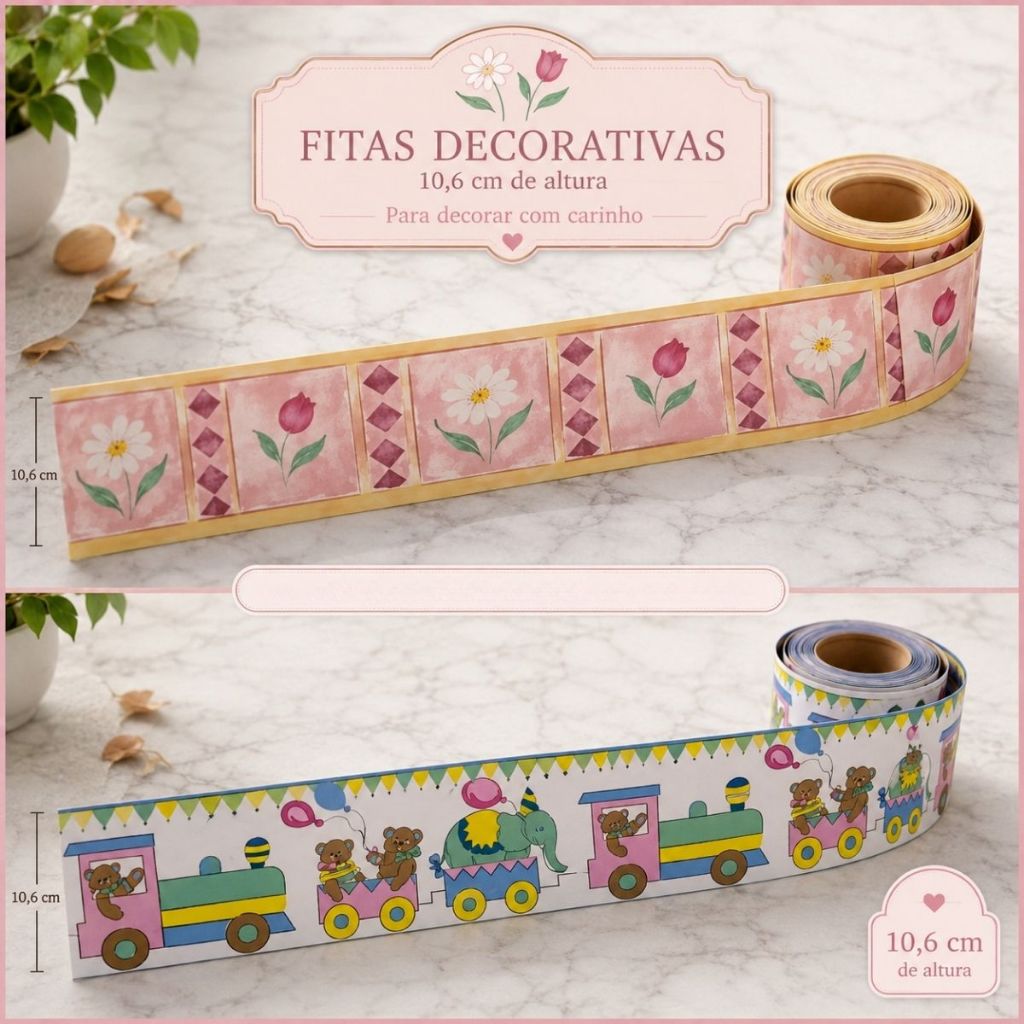 Faixa Adesivo De Parede 10 METROS Border Autocolante Diversas Estampas Infantil Cozinha Decorativa