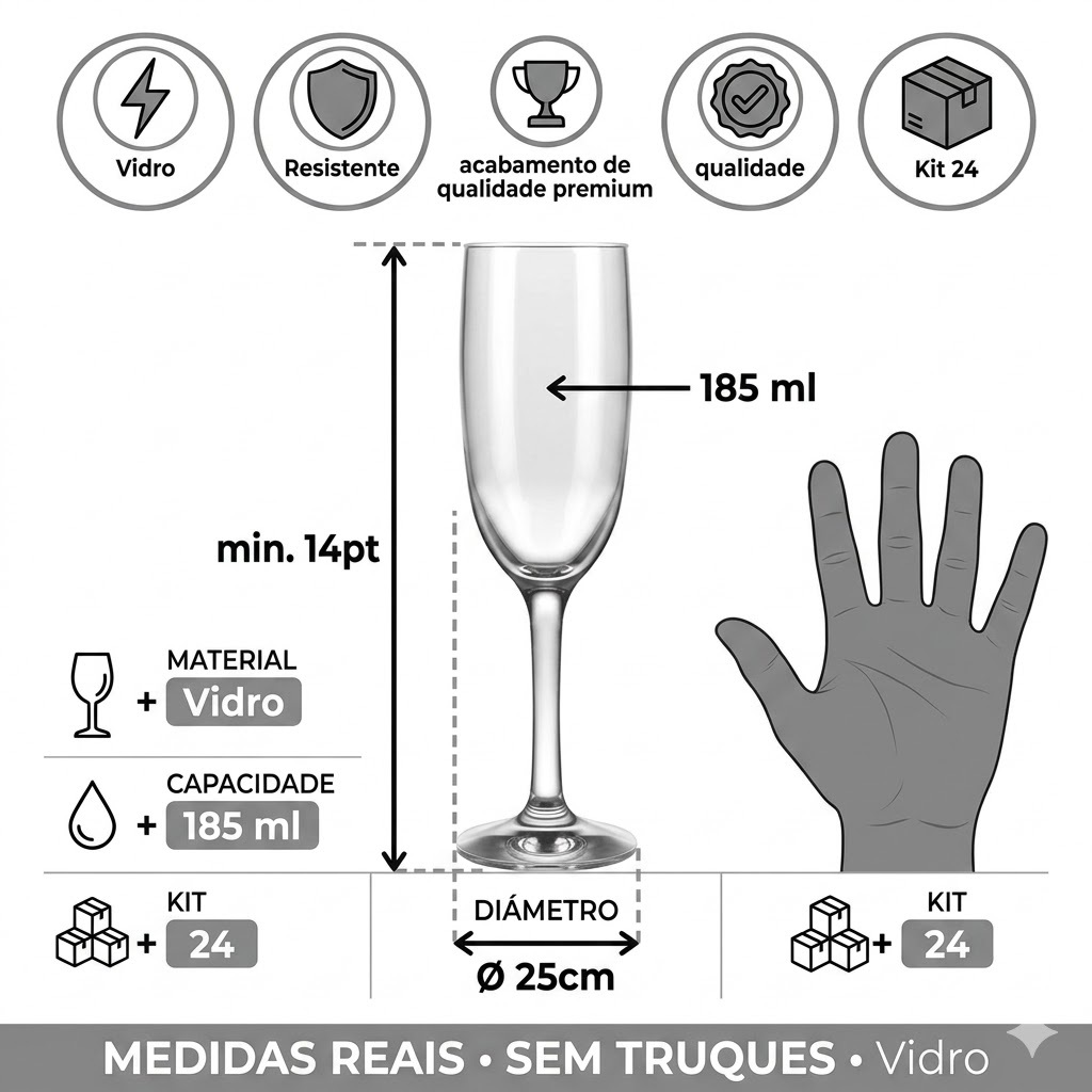 Kit Jogo de 24 Taça Royal Para Champanhe 185ml Nadir Figueired — imagem 2 de 2