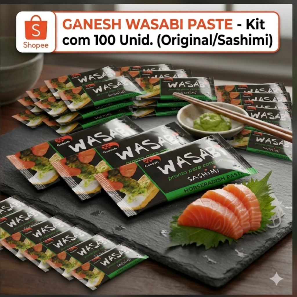 Wasabi Taichi Sachê 2,5g Kit 100 Unidades Pronto Uso Sushi Temaki Delivery Comida Japonesa Original