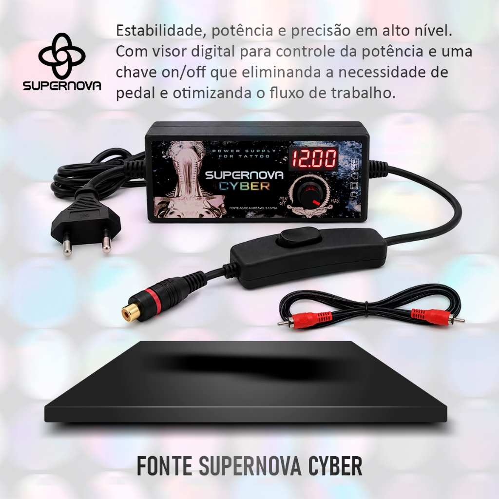 Kit Tatuagem Completo c/ Máquina X13 Pop Ice Blue e Fonte Supernova Tattoo Profissional — imagem 2 de 2