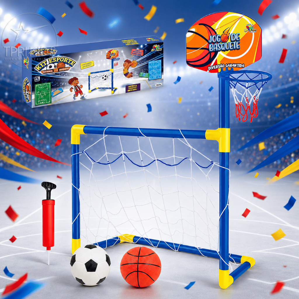 Kit 2 em 1 Futebol Basquete Brinquedo Infantil Menino Trave Golzinho Cesta Basket Interativo