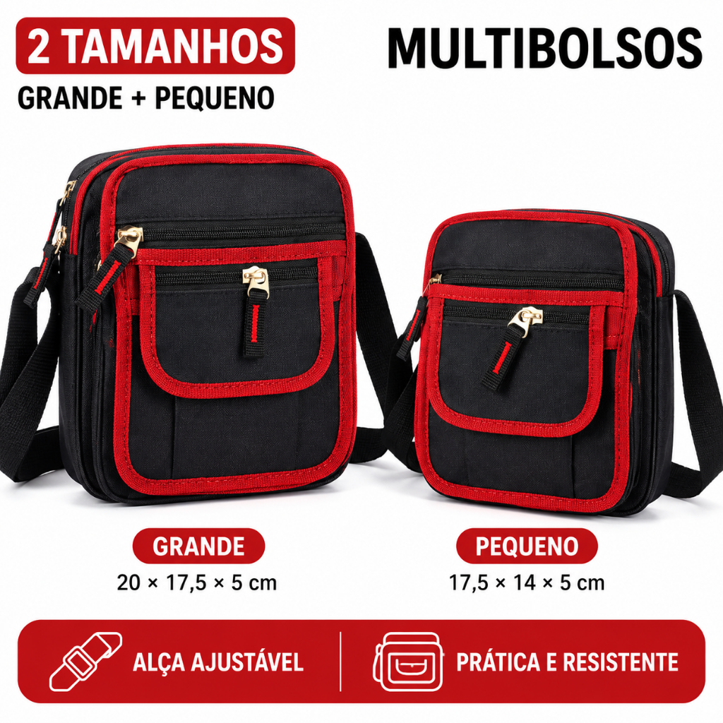 Bolsa Transversal Masculina Multi Bolsos 2 Tamanhos Impermeável para Trabalho e Viagem