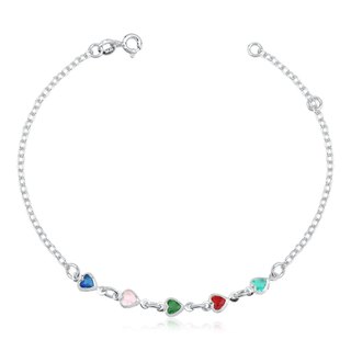 Pulseira Feminina de Prata 925 Corações Colorido