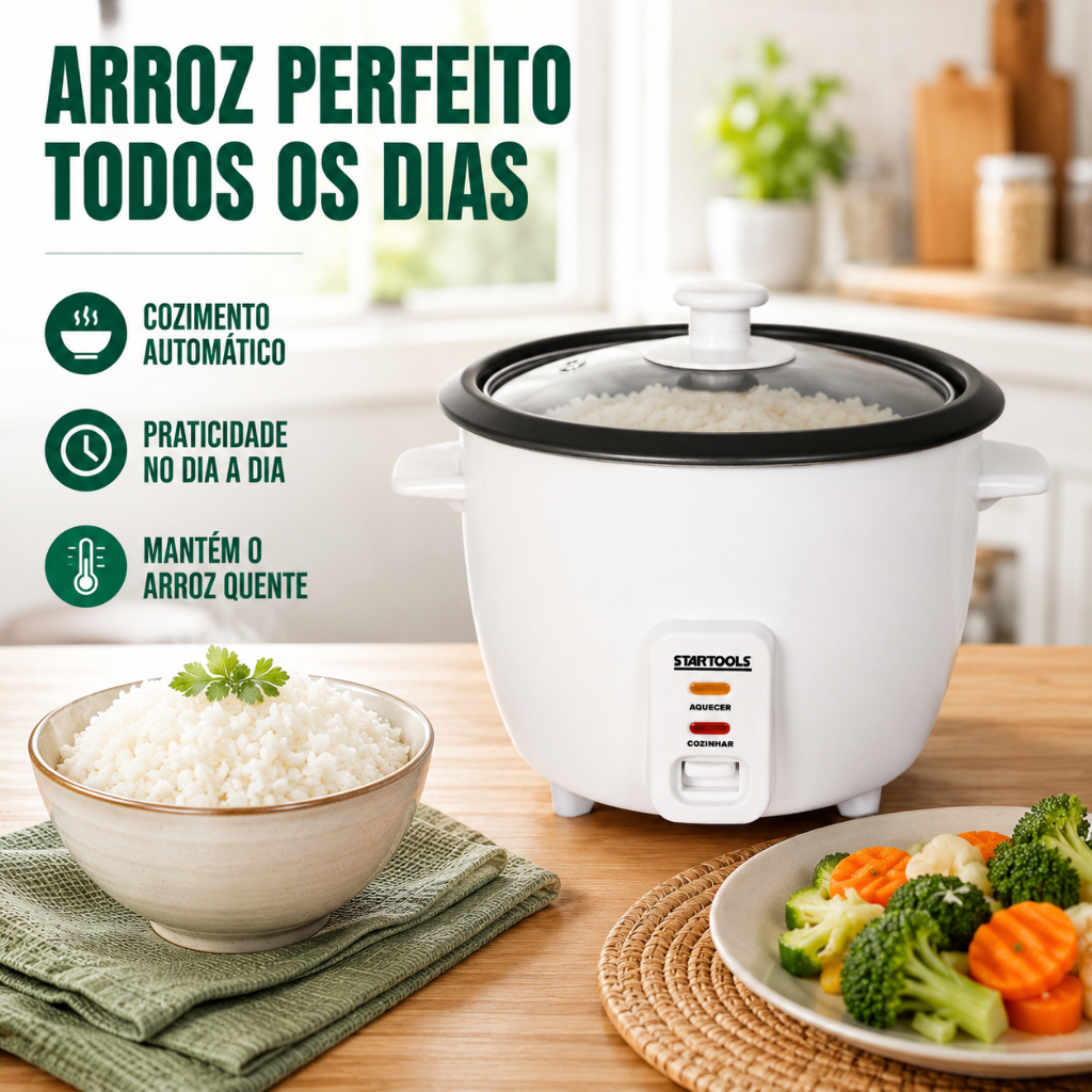 Panela Elétrica de Arroz 1,3 L Branca 110V 220V Faz 5 Xicaras Legumes a Vapor Rápida Fácil Usar
