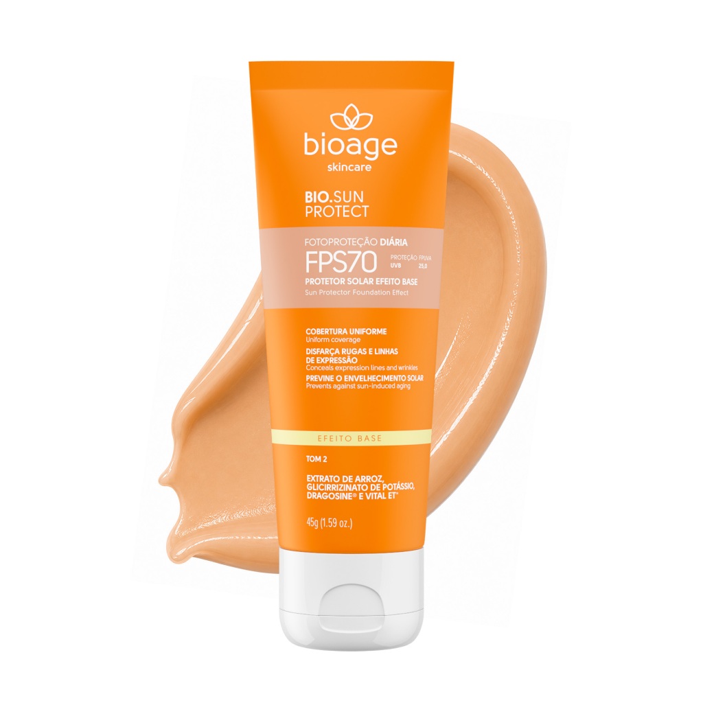 Protetor Solar Facial com Cor 40g BioAge Bio SunProtect FPS 70 Efeito Base Clareador de Manchas Toque Seco Tom 2