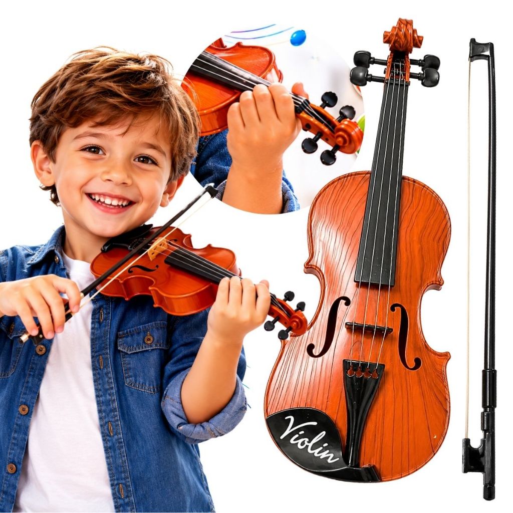 Violino De Plástico Infantil Com Arco Presente Musical Instrumento Brinquedo 42cm Menino Menina