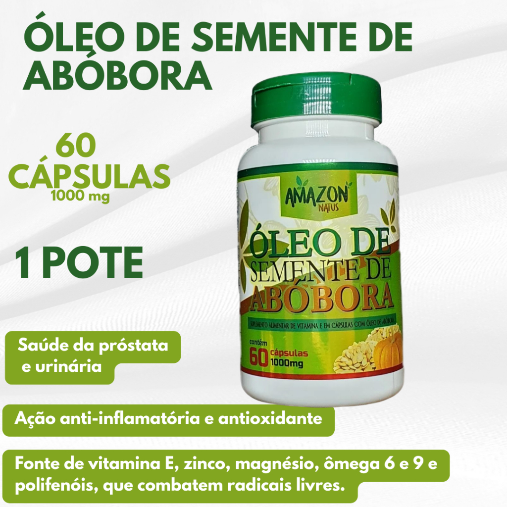 💊🌿 Amazon Natus - Óleo de semente de Abóbora - Suplemento alimentar em Cápsulas Oleaginosas - 60 Cápsulas de 1000mg.