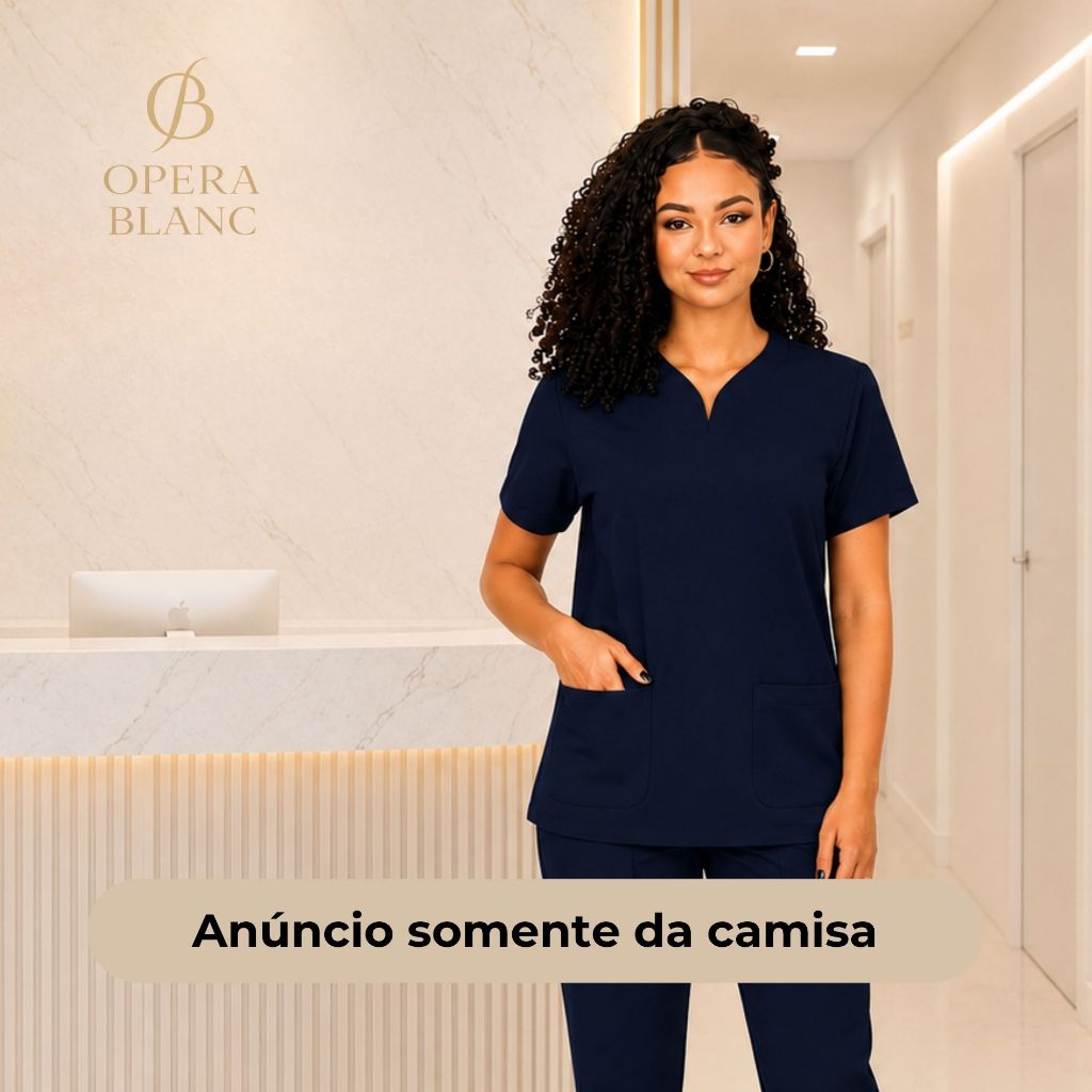 Camisa Cirúrgica Feminina Manga Curta em Tecido Alfaiataria c/ Elastano Somente Parte Superior Scrub