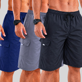 Kit Bermuda Masculina Cargo Brim Short Cargo Cordão Elástico Bermudas Masculinas Trabalho 3 Peças