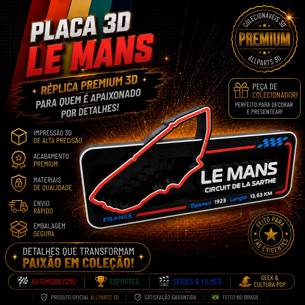 🏁 Placa Circuito Le Mans 3D Premium | Automobilismo Decorativo