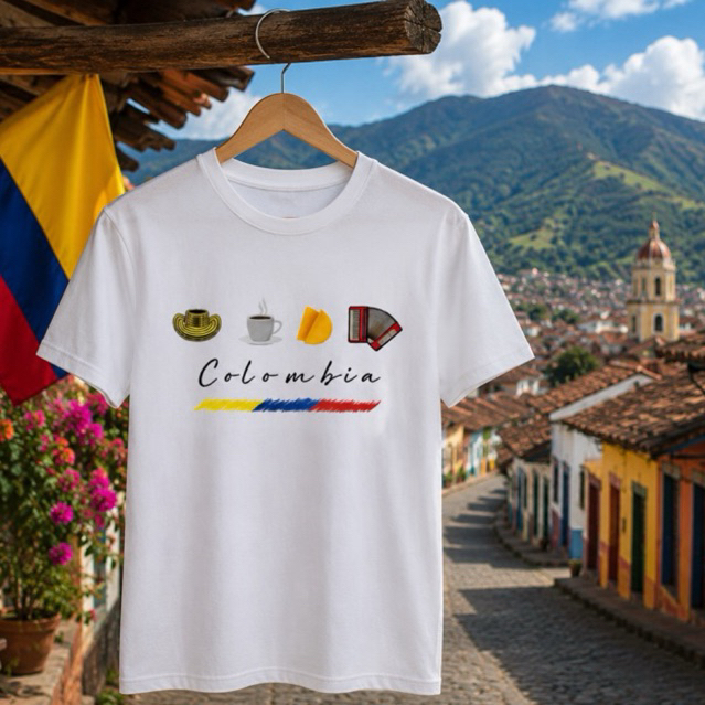 Camisa Camiseta 100% Algodão Personalizada Colômbia Copa Do Mundo Unissex