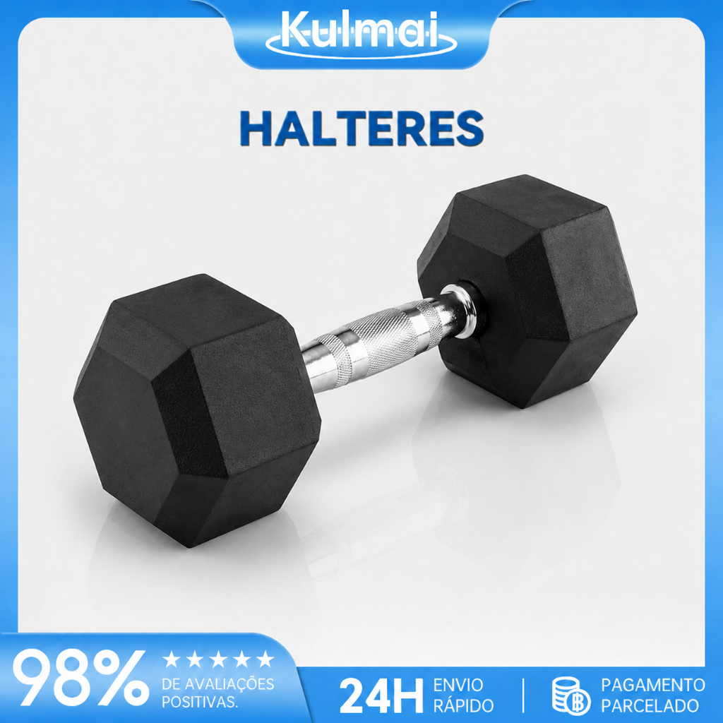 Kulmai Halter Dumbell Emborrachado Sextavado Cromado De 10lb(4.5kg) Um único haltere 1 Unidade