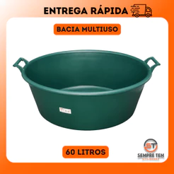 Bacia Oval Extra Grande Plasnew Multiuso com Alça 60 Litros