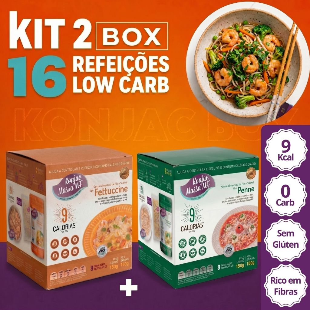 Kit 2 Box Konjac Massa Tipo Macarrão Fettuccine + Penne Sem Glúten Zero Carb Rende 16 Refeições