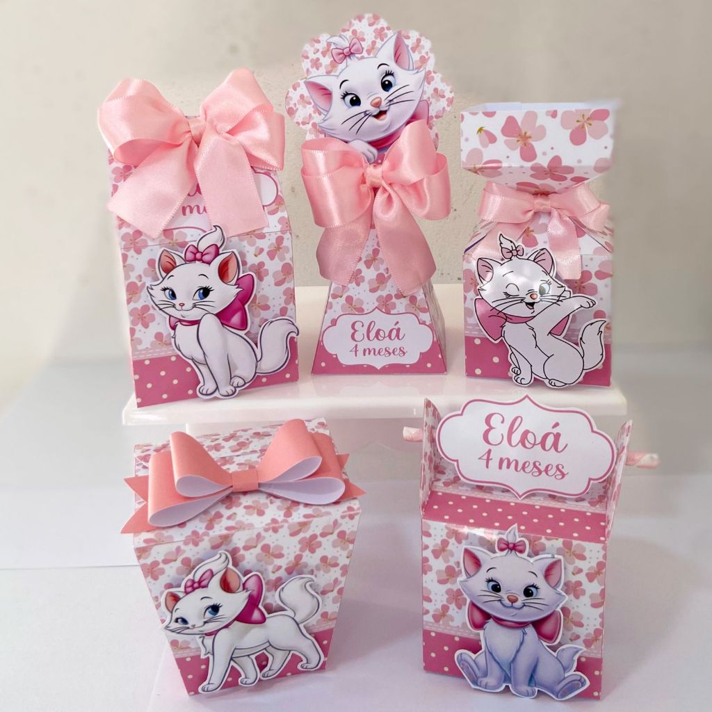 Kit Lembrancinhas Personalizadas Gata Marie/ Caixinhas Montadas Personalizadas para festa infantil.
