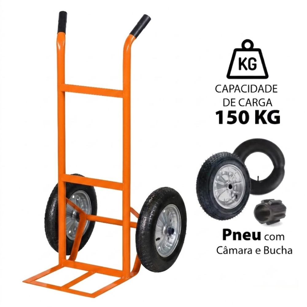Carrinho Carro de Carga 150kg 2 Rodas Pneu com Câmara Muke Tools