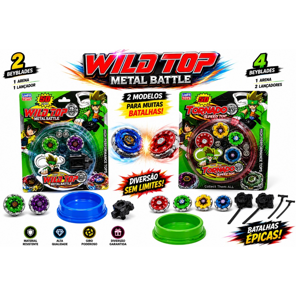 Beyblade Metal Fusion COM 4 Blay Blade + 2 Lançadores + 1 Grip/COM 2Blay Blade/COM 1Blay Blade/WJ23