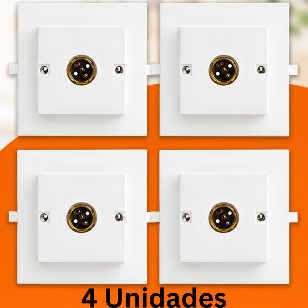 Kit 4 Plafon Quadrado E27 InterNEED Branco Soquete para Lâmpada LED Até 100W