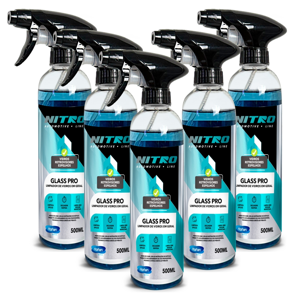 Kit 2 a 5 Glass Pro Limpa Vidros Profissional Nitro Automotive Limpeza Automotiva Alta Performance