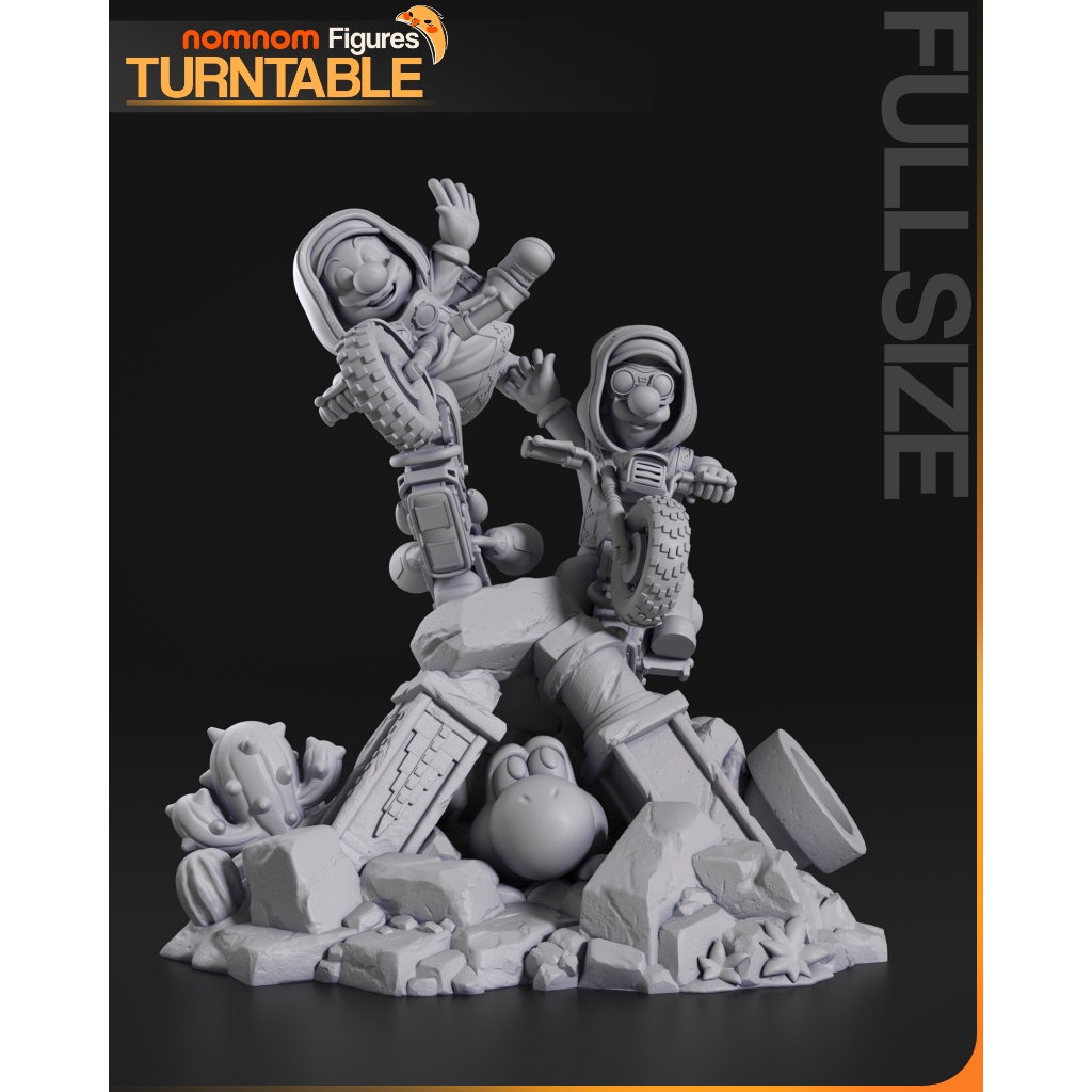 Diorama Mario Kart Wasteland Bikers Chibi Escala 1:10 Grande Resina 12k - Luigi Moto Mad Max Kit 19 Peças Sem Pintura