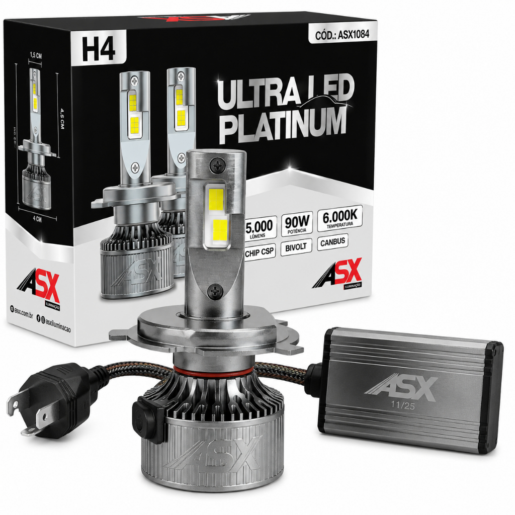 Lampada Ultra led Platinum Asx Canbus 90w 15000 Lumens 6000k Chip Csp H4 H7 H1 H8 H9 H11 H3 H27 Hb3 Hb4  Canceller