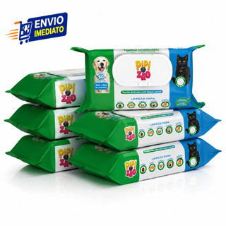 Toalha Lenço Umedecido Pet Cachorro e Gato Kit 6 Pacotes 50 Unidades