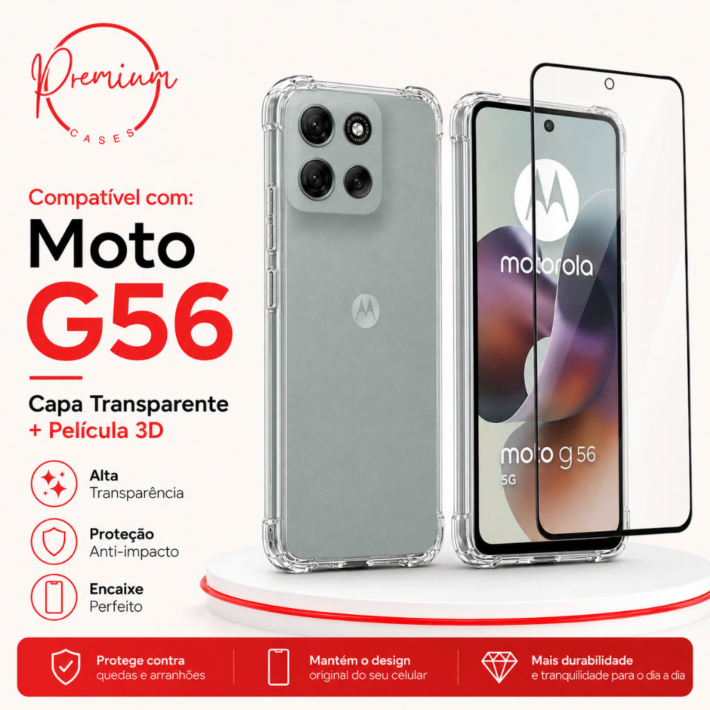 Capa Capinha Anti Impacto Compatível Com Motorola Moto G56 E/OU Película 3D Vidro Temperado