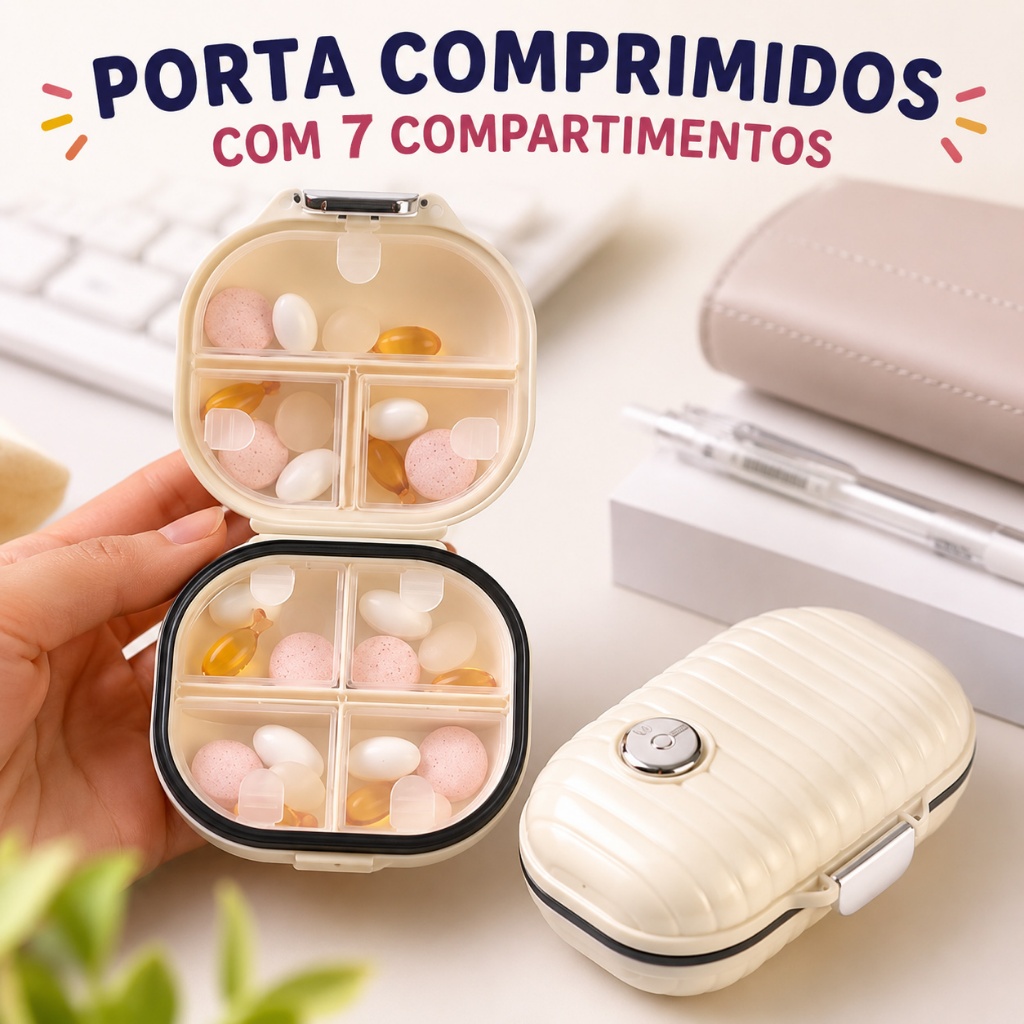 Kit1/2 Caixa de remédios portátil para bolsa/viagem – com marcador de dias, lacrada, prática e conveniente.