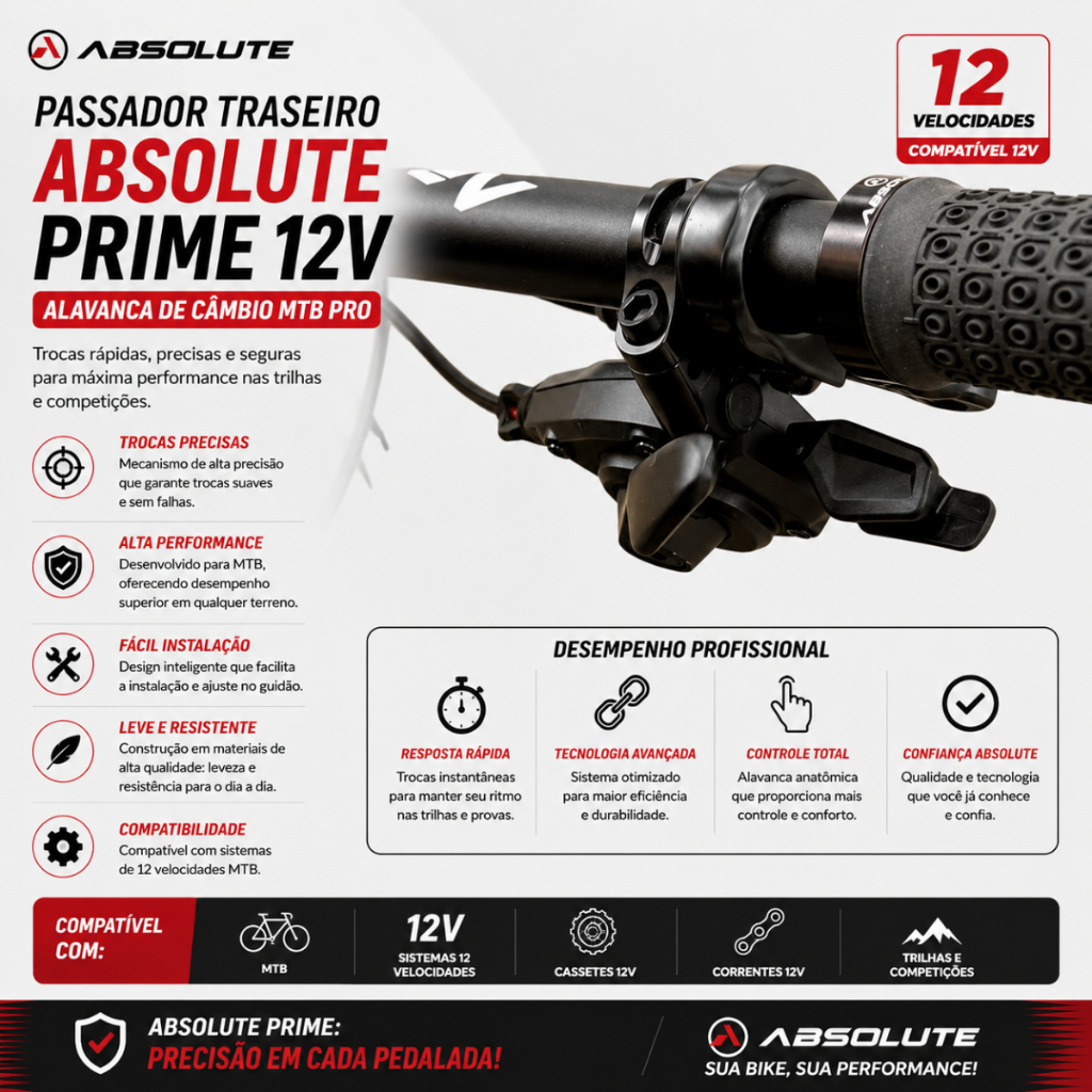 PASSADOR TRASEIRO ABSOLUTE PRIME 12V MTB PRO ALAVANCA DE CÂMBIO