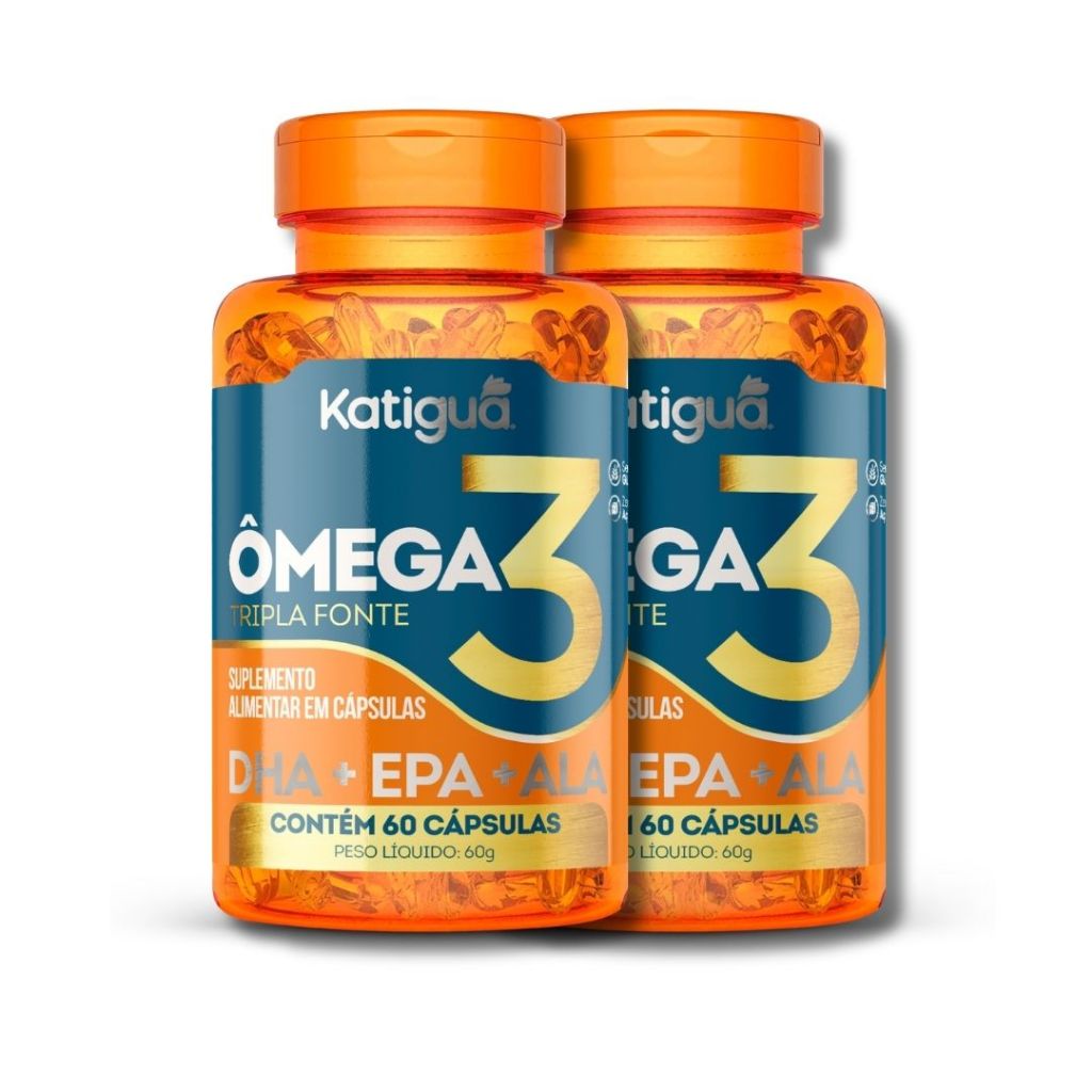 Kit 2 Ômega 3 Tripla Fonte Katiguá 2x60 Cápsulas EPA DHA ALA Óleo de Peixe 1000mg
